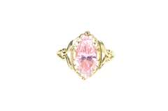 10K Yellow Gold Marquise Pink Cubic Zirconia Ornate Filigree Ring