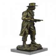 Classic Cowboy With Gun Western Bronze Sculpture