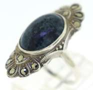 Sterling Silver Blue Stone & Marcasite Ring