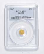 AU55 1865 Liberty Head 1/4 Dollar Gold Coin - BG-822 - Graded PCGS