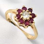 Ruby & Diamond Flower Style Ring