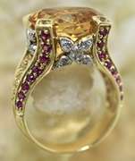 Fabulous 14K Citrine, Ruby, & Diamond Ring