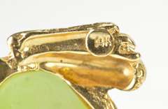 14K Yellow Gold Oval Jade Cabochon Frog Ruby Eye Accent Pendant