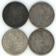 4 Early Different Morgan Silver Dollars 1878 to 1880