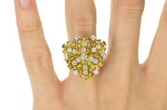 18K Yellow Gold 1950's Diamond Petal Diamond Cluster Cocktail Ring