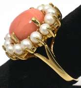 Charming Pearl & Coral Ring in 14KT Yellow Gold