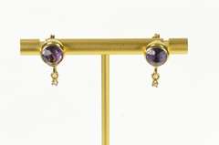 18K Yellow Gold Victorian Round Amethyst Diamond Dangle Stud Earrings