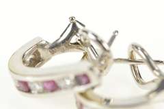 14K White Gold 0.96 Ctw Ruby Diamond Channel Semi Hoop Earrings