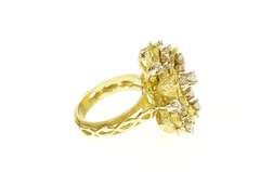18K Yellow Gold 1950's Diamond Petal Diamond Cluster Cocktail Ring