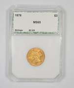 MS65 1878 $3.00 Indian Princess Head Gold Three-Dollar Piece - PCI
