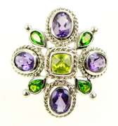 Brilliant Multi-Gemstone Sterling Ring, 11.25