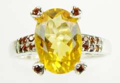 Large Oval Citrine & Garnets Sterling Ring, Size 11