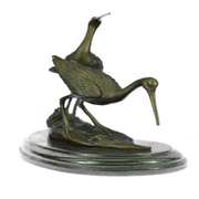 Two Wildlife Cranes Pond Bronze Sculpture