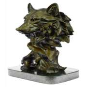 Wild Wolf Bronze Bust Sculpture