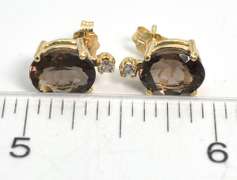 Bold Smokey Quartz & CZ Earrings in 14KT Yellow Gold