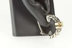 Sterling Silver Two Tone Braid Bar French Clip Back Curved Earrings