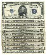 11 Series of 1934 $5 Blue Seal Silver Certificates