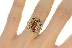 14K Yellow Gold Syn. Garnet Tourmaline Peridot Cocktail Ring