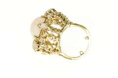 14K Yellow Gold 1950's Coral Oval Halo Leaf Vine Cocktail Ring