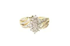 10K Yellow Gold Marquise Diamond Cluster Bypass Statement Ring