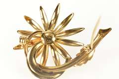 18K Yellow Gold Ornate Retro Flower Pearl Inset Fashion Pin/Brooch