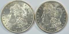 Choice BU 1879-S and 1881-S Morgan Silver Dollars