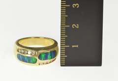 14K Yellow Gold Black Opal Inlay Diamond Inset Band Ring