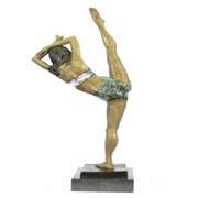 Gymnast Woman Bronze Statue on Marble Base