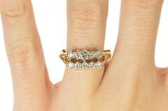 14K Yellow Gold 1950's 0.88 Ctw Diamond Engagement Bridal Set Ring