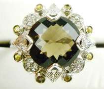 Smoky Quartz, Sapphire & Topaz Sterling Ring, 10.5