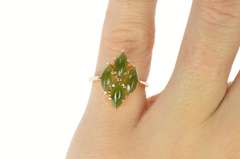 14K Yellow Gold Nephrite Jade Marquise Cluster Statement Ring