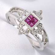 Art Deco Ruby & Diamond Ring in 18K White Gold