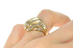 10K Yellow Gold Wavy Channel Diamond Encrusted Statement Ring