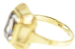 8K Yellow Gold 1930's Ornate Blue Topaz Solitaire Statement Ring