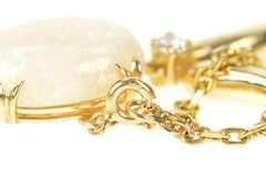 14K Yellow Gold Natural Opal Diamond Chevron Statement Necklace