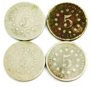 4 U.S. Shield Nickels, 1866-1869