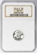 Exceptional Gem BU++ 1943 S Mercury Dime NGC MS 67!