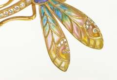 14K Yellow Gold Art Nouveau Diamond Sapphire Dragonfly Pin/Brooch