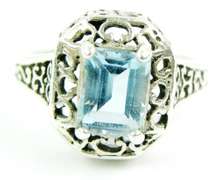 Sterling Filigree Blue Topaz Ring, Size 7.5