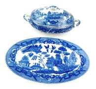 Occupied Japan Miniature Blue Willow Tureen & Tray