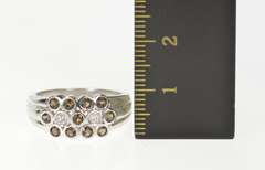 14K White Gold Smoky Quartz Diamond Floral Cluster Band Ring