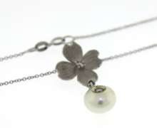 Nice Diamond & Pearl Dogwood Flower Necklace