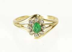 14K Yellow Gold 0.25 Ctw Emerald Diamond Halo Engagement Ring