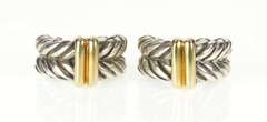 Sterling Silver Two Tone Braid Bar French Clip Back Curved Earrings