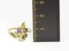 14K Yellow Gold Blue Topaz Amethyst Diamond Leaf Cluster Ring