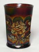 4 Fluorescent Red Crystal Glasses with flowers details