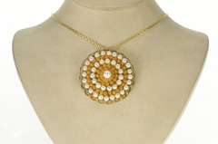 10K Yellow Gold Etruscan Revival Pearl Round Medallion Pendant/Pin