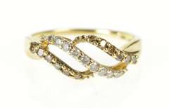 10K Yellow Gold Tiered Diamond Wave Twist Design Statement Ring