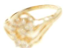 14K Yellow Gold Curved Diamond Cluster Freeform Statement Ring