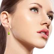 Solid Rose Gold Dangling Green Cubic Zirconia Pear Hoop Earrings
